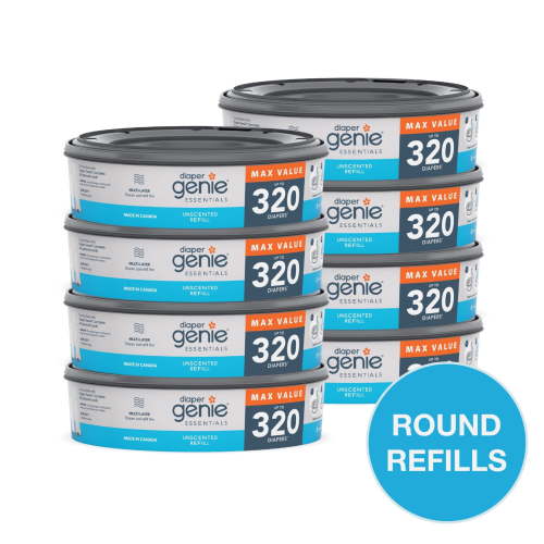 Free Shipping! Diaper Genie Holds Up to 2560 Newborn Diapers Unscented Round Refill 8 Pack