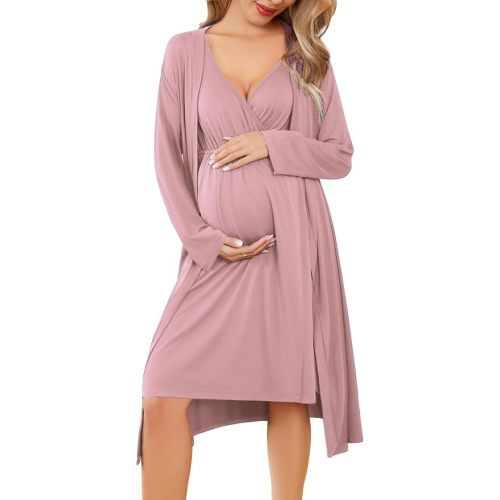 Ekouaer Maternity Nursing Gown and Robe Set Labor Delivery Nursing Nightgowns for Breastfeeding Pregnancy Clothes