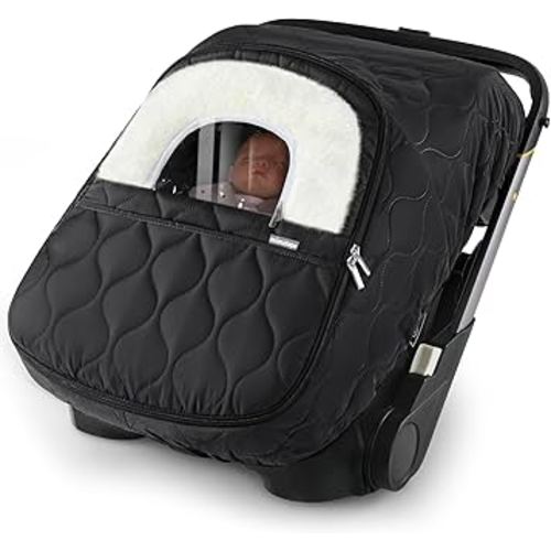 Winter Baby Car Seat Cover, Waterproof, Windproof Warm Fleece Breathable with Full Zipper for Newborn Car Seat, Black