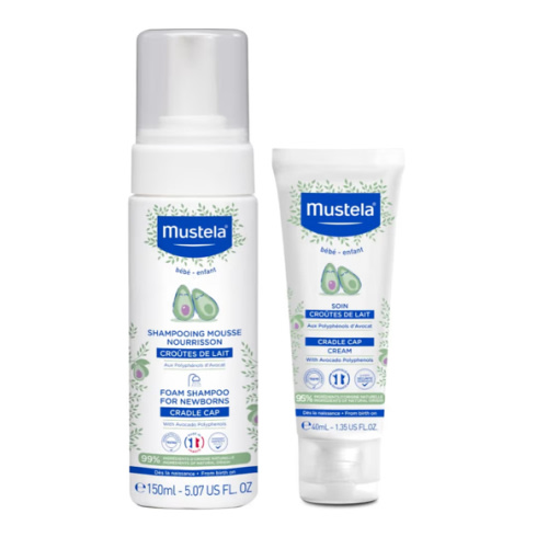Mustela Cradle Cap Fragrance-Free Baby Shampoo & Cream for Baby & Newborn for Seborrheic Dermatitis - Helps to minimize Scalp Flakes - Clinically & Dermatologist Tested - 2 Items Set