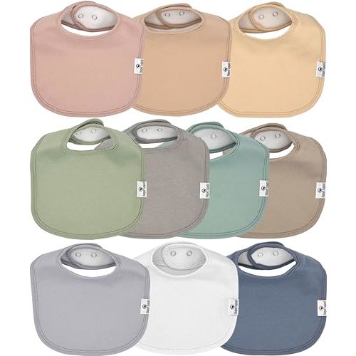 Diaper Squad 10-Pack Organic Cotton Baby Bibs for Baby Boy, Girl | Soft & Absorbent, Adjustable for 0-36 Months, for Drooling and Teething,