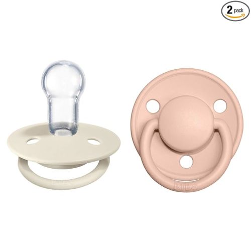 BIBS Pacifiers - De Lux Collection | BPA-Free Round Nipple | Silicone | Made in Denmark | Set of 2 Ivory/Blush Color Premium Soothers | Size One Size