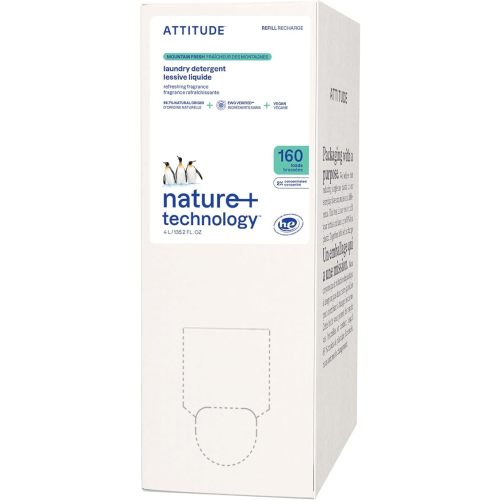 ATTITUDE Liquid Laundry Detergent Refill, EWG Verified, HE Compatible, Plant-Based & Vegan, Natural Laundry Soap, Mountain Fresh Scent, 160 Loads, 135.26 Fl Oz