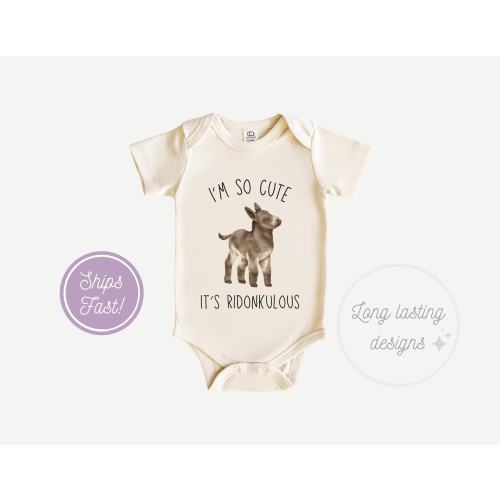 I'm So Cute Its Ridonkulous Baby Bodysuit, Animal Pun Onesie®, Cute Donkey Onesie®, Baby Shower Gift, Natural Baby Onesie®