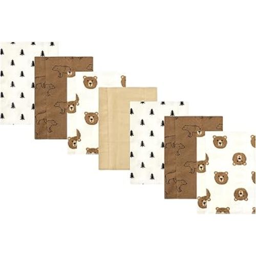 Hudson Baby Unisex Baby Cotton Flannel Burp Cloths, Brown Bear 7 Pack, One Size