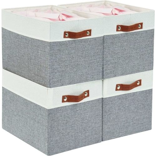 DECOMOMO Kallax Storage Cubes, Storage Baskets for Shelves 4-Pack | 13 x 15 x 13 Storage Bins, Baskets for Organizing Shelves (Grey & White)