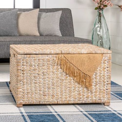 happimess Anada 30" Handwoven Wicker Weave Storage Trunk, Brown Wash