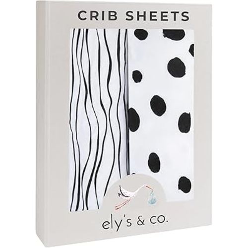 Crib Sheet Set | Toddler Sheet Set 2 Pack 100% Jersey Cotton Black and White Abstract Stripes and Dots