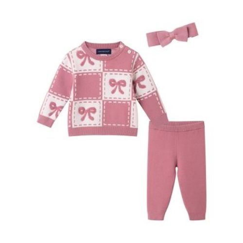 Andy & Evan Infant Bow Icon Chenille Sweater w/Pant & Headband Set Pink, Size 6-9 Months.