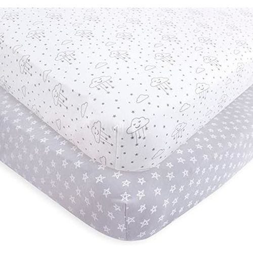Hudson Baby Unisex Baby Cotton Fitted Crib Sheet, Gray Clouds, One Size