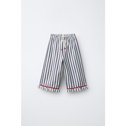 WOVEN STRIPED RUFFLE PANTS - Navy blue | ZARA United States