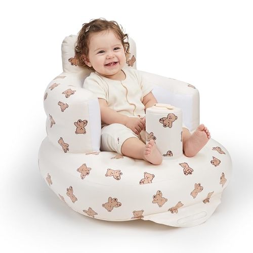 UNEEDE Inflatable Baby Seat for 3 Months & Up, Infant Floor Chair for Sitting Up with Built in Air Pump, Lightweight Travel Baby Seat for Home, Camping, Beach & Outdoor