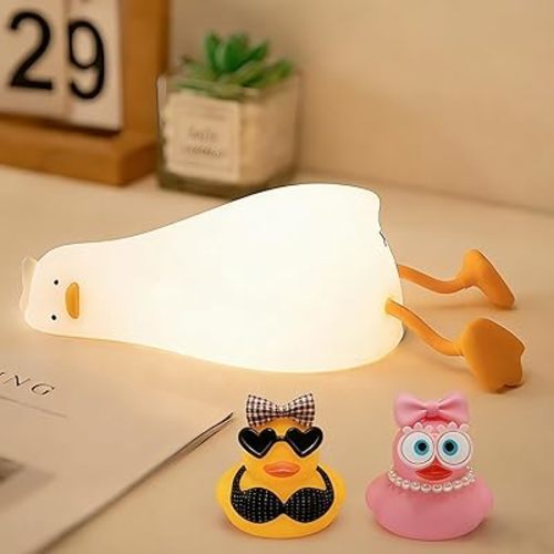 Lying Flat Duck Night Light,Cute White Elephant Gifts,Existential Crisis Duck Lamp,Silicone Squishy Animal Nursery Nightlight, Dimmable/Rechargeable Bedside Touch Lamp, Duck Gifts for Baby Kids Mom