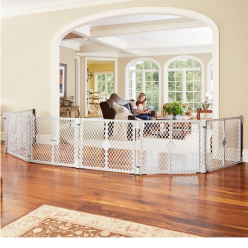 Toddleroo by North States - Superyard Duo Extra Wide Baby Gate & Play Yard: 6 Panel Baby Playpen - Included Wall Mount Kit - Made in USA - 38.5 to 201 Inches Wide - 26 Inches Tall - Light Gray