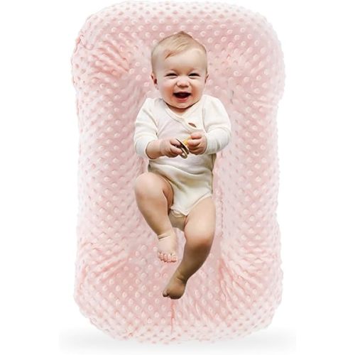 Baby Lounger for Newborn,Baby Nest for Newborn Soft Cotton Breathable for Playtime & Relaxation,Flat Babies Essentials Gifts Newborn Lounger for Boys & Girls 0-12 Months(Pink Bean)