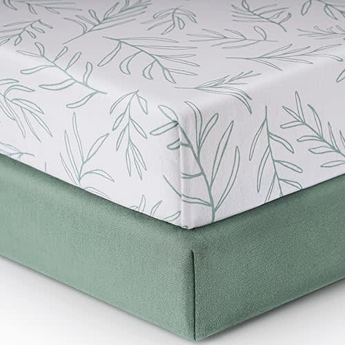 Babebay Crib Sheets for Boys and Girls, Fitted Baby Crib Sheet Neutral for Standard Crib Mattress & Toddler Bed Mattress (52"x28"), Soft and Safe Cotton Green Crib Sheets, 2 Pack (Sage Green)
