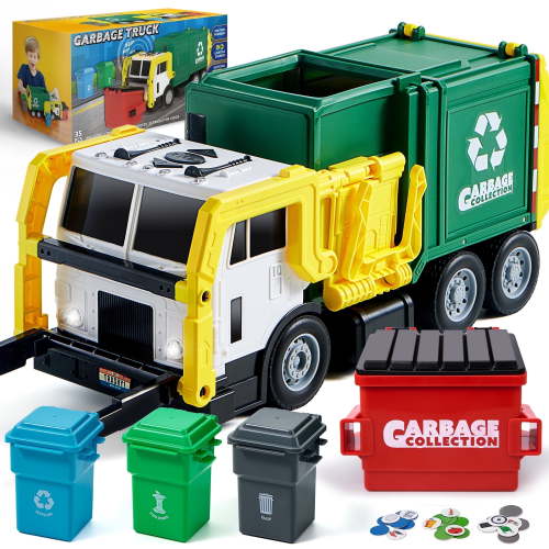 Joyfy 16" Lights and Sounds Large Garbage Truck Toys for Boys, Realistic Trash Truck Toy with Trash Can Lifter and Dumping Function, Toy Truck Gift for Boy Age 2 3 4 5 Years Old