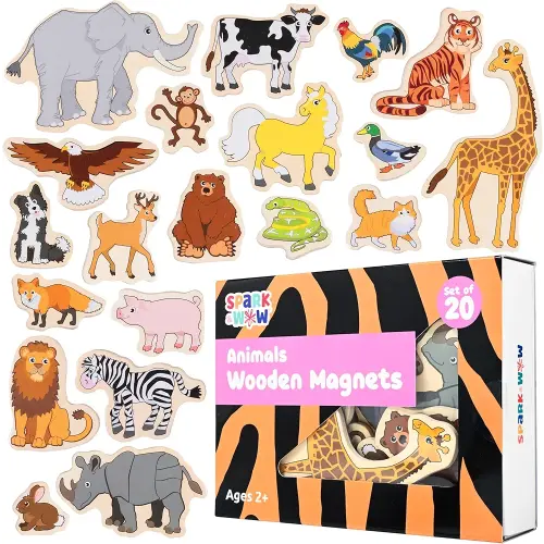 Spark & Wow Wooden Magnets | Animals, Magnets for Kids Ages 2+ | Open-Ended Play | Adhere to Fridges, Whiteboards and More