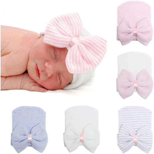 Sinhoon Newborn Baby Girl Hat with Big Bow Soft Cute Knot Infant Comfy Nursery Beanie 0-3 months