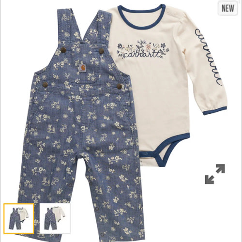 Girls' 2-Piece Long Sleeve Bodysuit & Printed Chambray Overall Set (Baby) | Shop all Girls | Carhartt