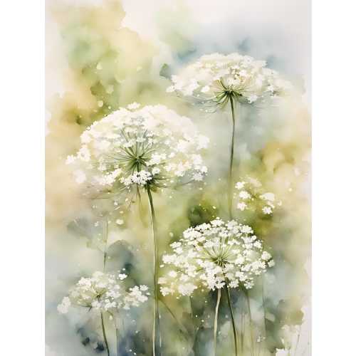 Queen Anne's Lace Painting Field of Flowers Wall Art Spring Decor White Wildflowers Watercolor Landscape Fine Art Print Floral Artwork