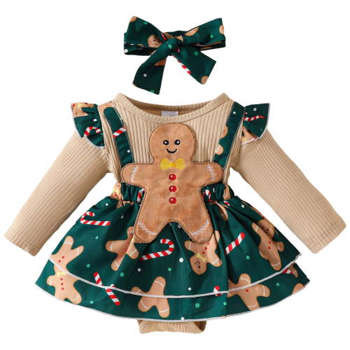 Zshosam Baby Christmas Bodysuit Baby Girl Clothes Fall Winter Outfit Plaid Romper Long Sleeve Dress Lace Ruffles Christmas Bodysuit Size 3 6 Months,(Green 3-6 Months)