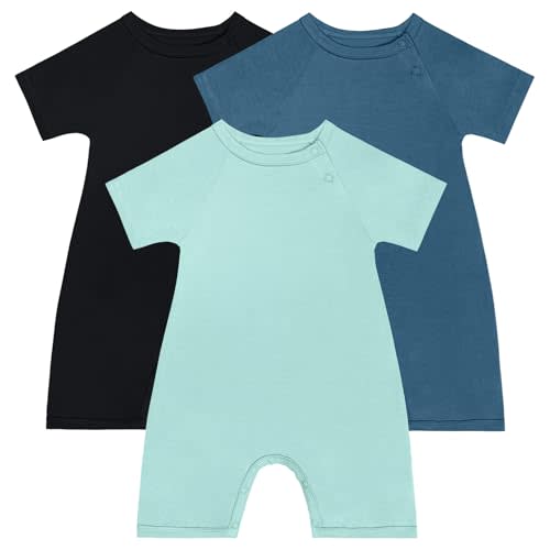 GUISBY Baby Romper 3-Pack Short Sleeve Rayon of Bamboo Bodysuit Set, 0-24M | Ultra-soft rayon of bamboo, breathable comfort, snap closure for easy diaper changes, envelope neckline, sleep & daily wear