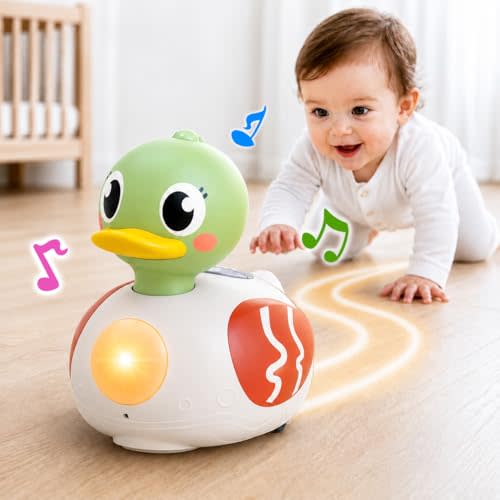 iPlay, iLearn Baby Musical Duck Toy, Infant Tummy Time Crawling Toy, Toddler Music Duck W/Light Sound 6-12 Month, Sensory Development Learning First Birthday Gift 7 8 9 10 Month 1 Year Old Boy Girl
