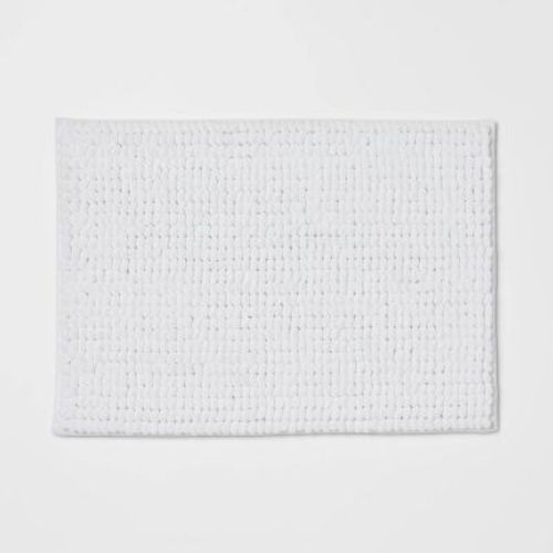 17"x24" Chunky Chenille Cushion Foam Bath Rug White - Room Essentials™: Heavyweight, Non-Skid, Machine Made, Tufted