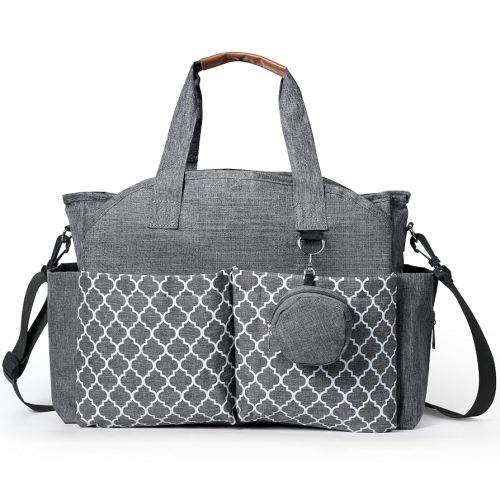 Diaper Bag Tote,Diaper Baby Bags with Pacifier Case,Shoulder Straps,Large Mommy Bag,Large Capacity Travel Diaper Bags,Cute Maternity Hospital Baby Stylish Diaper Tote for Mom Dad, Light Gray