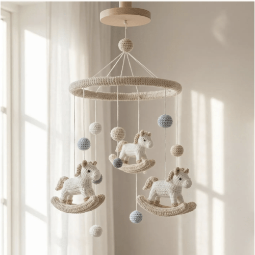 Heirloom Rocking Horse Mobile | Timeless Crochet Charm for a Classic Nursery