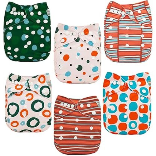 ALVABABY Baby Cloth Diaper 6 Pack with 12 Inserts One Size Cloth Diaper Covers Adjustable Washable Reusable for Baby Girls and Boys 6DM125