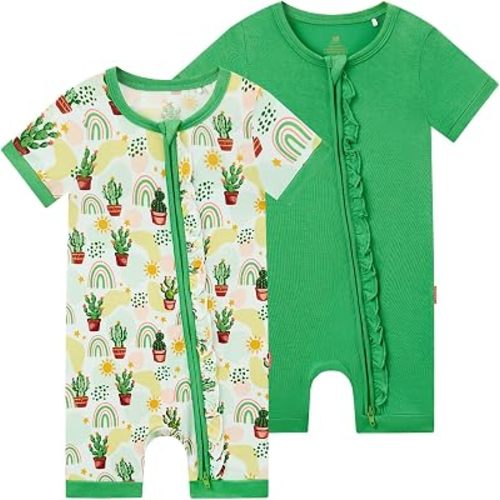 2-Pack Bamboo Viscose Baby Girls Short Sleeve Zipper Romper