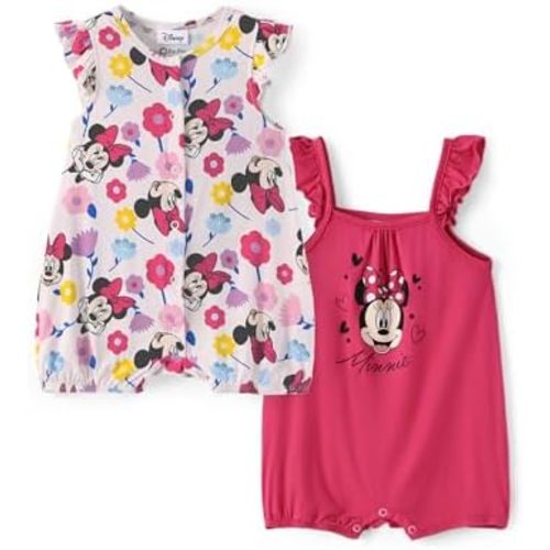 Disney Baby Girls Viscose Made from Bamboo 2 Packs Breathable Bodysuit with Ruffle Sleeves Romper Newborn to Infant