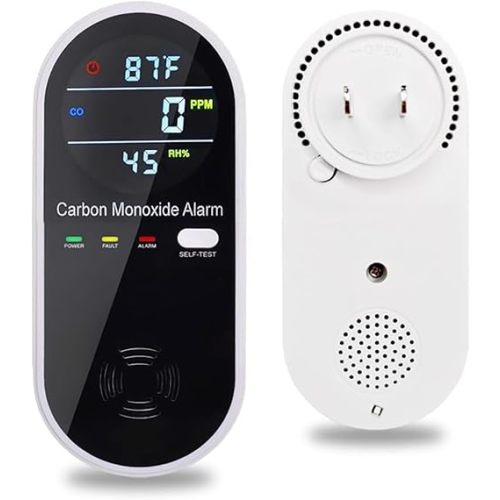 Carbon Monoxide Detectors, Carbon Monoxide Detector Plug in with Temperature Humidity Sensor Built-in, CO Level Monitor Alarm with Clear LCD Display Sound & Light Warning for Home/Hotel/RV