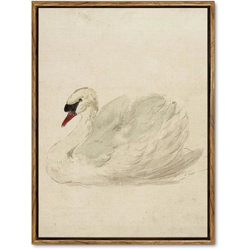 Vintage Frame Swan Canvas Mural Classic White Swan Watercolor Canvas Animal Canvas Printing Rural Bathroom Decoration Mural Living Room Bedroom Decoration Wall Decoration 12x16 inches
