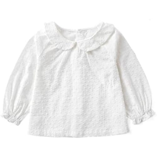 Curipeer Baby Girls Long Sleeve Shirt Peter Pan Collar Smocked Blouse Button Down Top