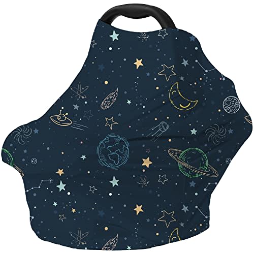 Car Seat Covers for Babies  Multi-use Breastfeeding Cover Carseat Canopy Cover, Infant Stroller Covers for Boys and Girls (Navy Blue Space)
