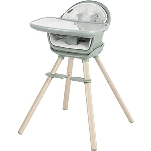 Maxi-Cosi Moa 8-in-1 High Chair, removable kitchen booster, converts to stool, table and chair, easy to clean, Classic Green