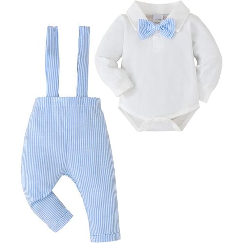 Newborn Baby Boy Clothes Gentleman Wedding Suit Infant Outfits Formal Dress Shirt+Bowtie+Suspender Pants