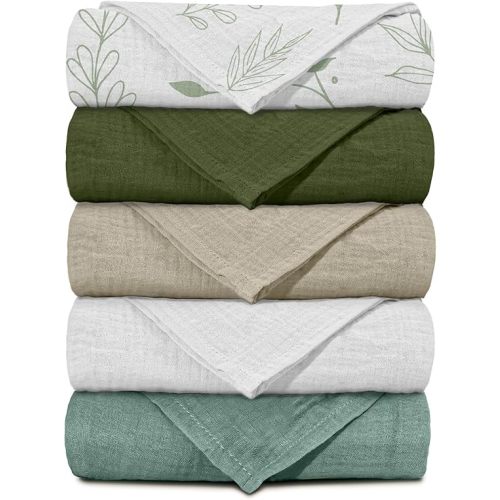 Muslin Receiving Blankets, Neutral Blanket Swaddling for Newborn Boys and Girls, 5 Pack Breathable and Skin-Friendly Swaddle Wrap for Infant Baby (Bright Colors)