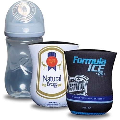 American Beer Themed Coozies for Baby Bottles - Funny Gift for New Parents & Baby Showers - (2 Premium Designed Neoprene Coozies + BPA/Lead/Phthalate Free Bottle Included) (Design 6)