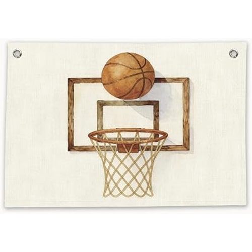 RTXLEZM Basketball Room Decor for Boys,Retro Basketball Hoop Canvas Banner