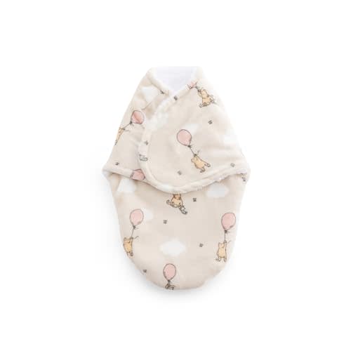 Berkshire Pooh Bear Baby Swaddle Sack - Spaloft Plush Sleep Sack with Classic Pooh Patterns - Snug Fit Swaddle Blanket for Newborns Infants 0-3 mo(Balloon Pooh Medium Cream, 13.5’’x20’’)