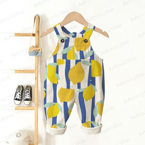 Baby Toddler Lemon Blue Vertical Striped Overalls