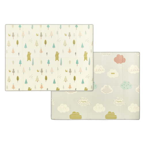 Dream On Me Play Time Reversible Baby Play Mat Foldable Extra Large Thick Foam Crawling Playmats for Toddlers Waterproof Portable Playmat Yoga/Picnic/Game Mat Indoor/Outdoor, Cloud and Jungle Bear