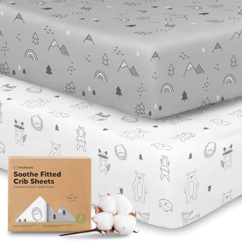 KeaBabies 2pk Organic Cotton Crib Sheets for Boys Girls 52x28, Woodland | Soft Breathable Fitted Crib Mattress Sheet Neutral, Cozy Cover for Baby Bed Set, Toddler Mattress, Cute Prints