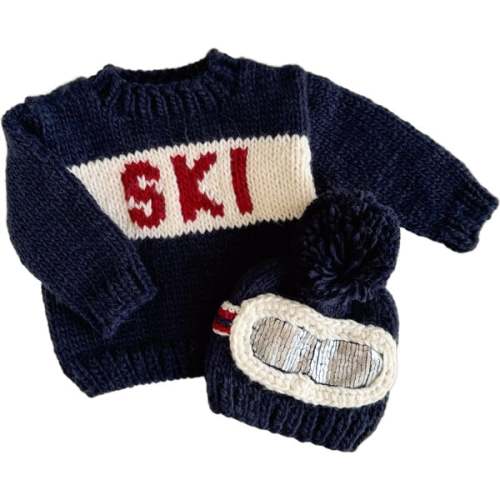 Ski Goggles Hat and Sweater Set, Navy - The Blueberry Hill | Maisonette