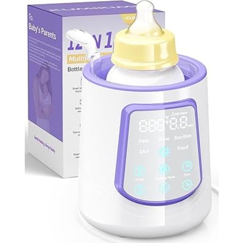 Fast Baby Bottle Warmer for Breastmilk, Smart 12 in 1 Breast Milk Warmer for Baby Essentials with Timer Temperature Control, Sterili-zing, Water Bath Technology, Baby Warmer for All Bottles Food Jars