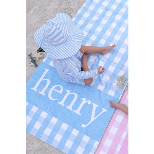 Personalized Kids Beach Towel | Blue Seersucker